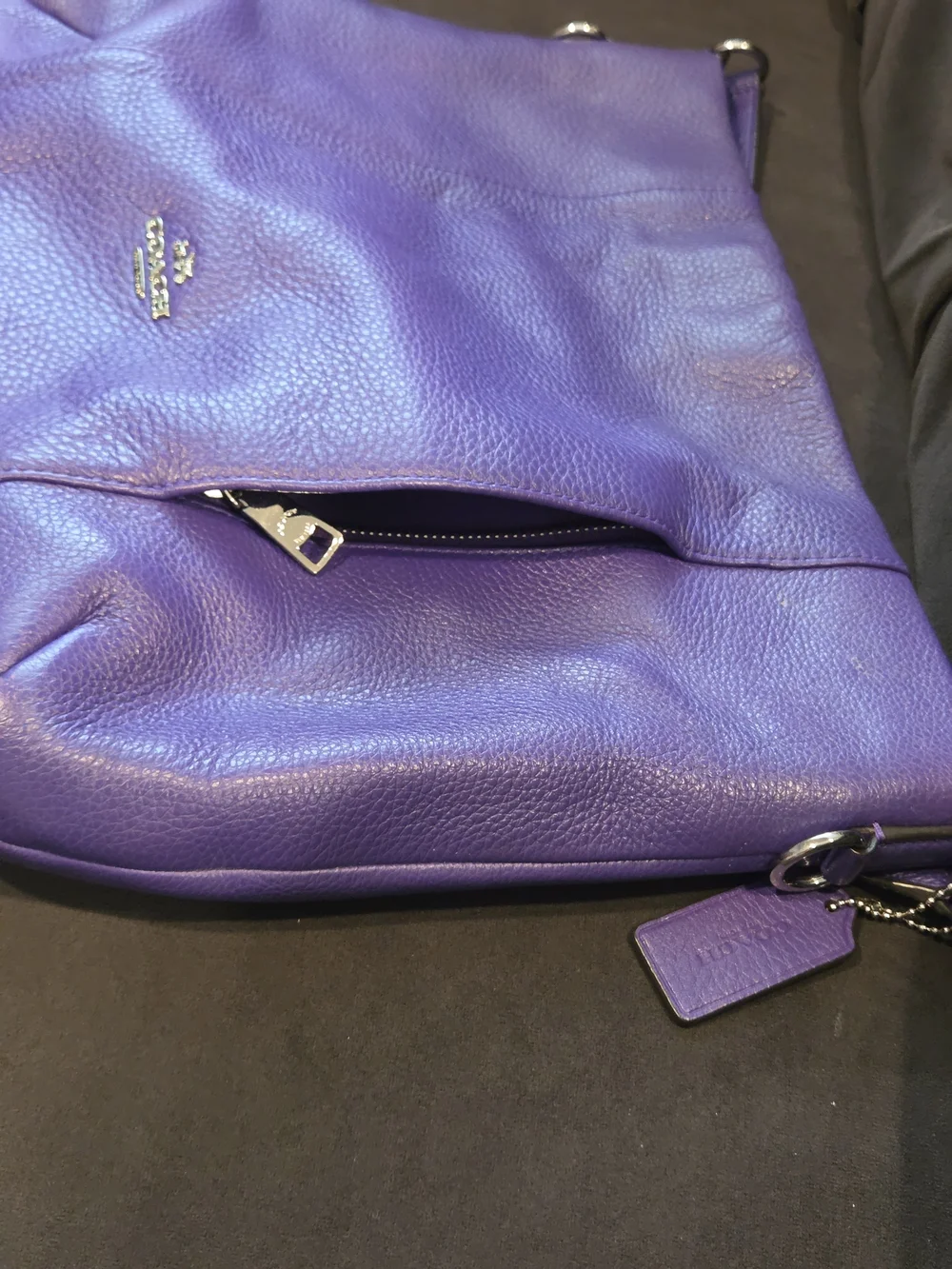 COACH Purple Pebbled Leather Crossbody Tote